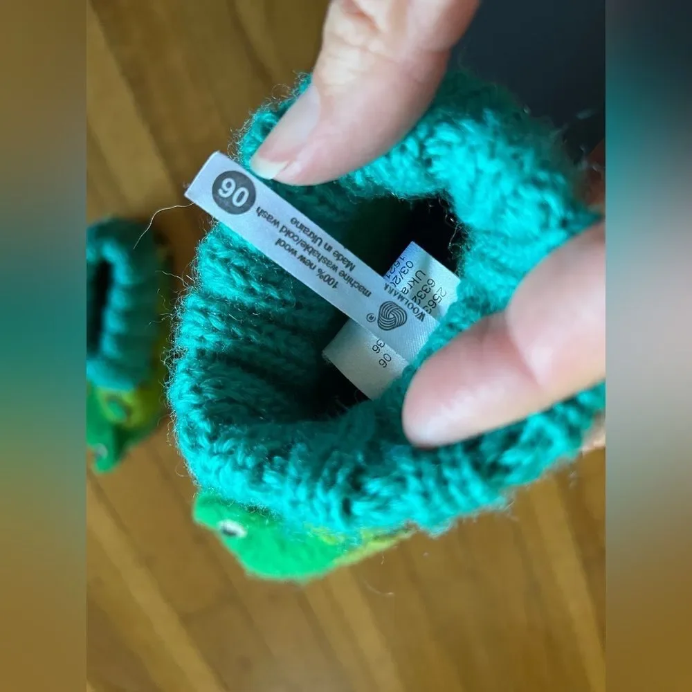 Garnett Hill boiled wool turtle animal slippers 6 36 6T green turquoise warm kid